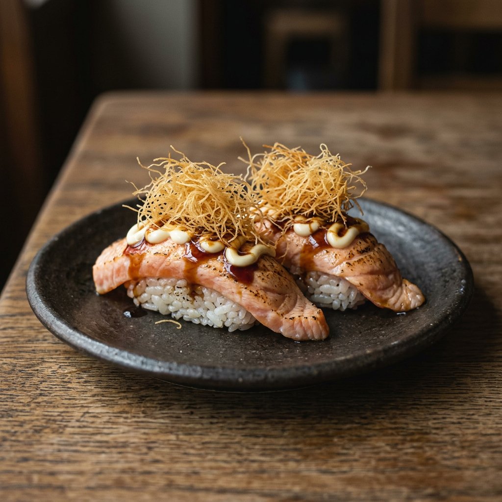 106.  Sake Flo Sushi 2 Stück · 炙烤奶香三文鱼手握