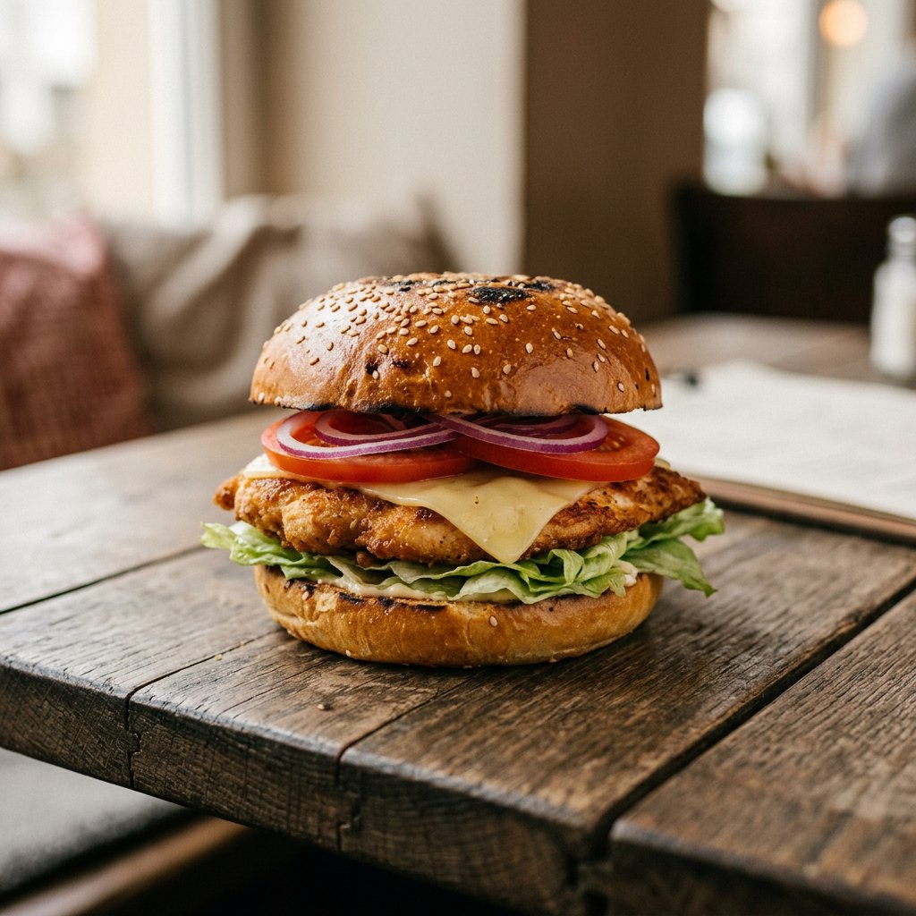 Hähnchenfiletburger - Tomaten & rote Zwiebeln