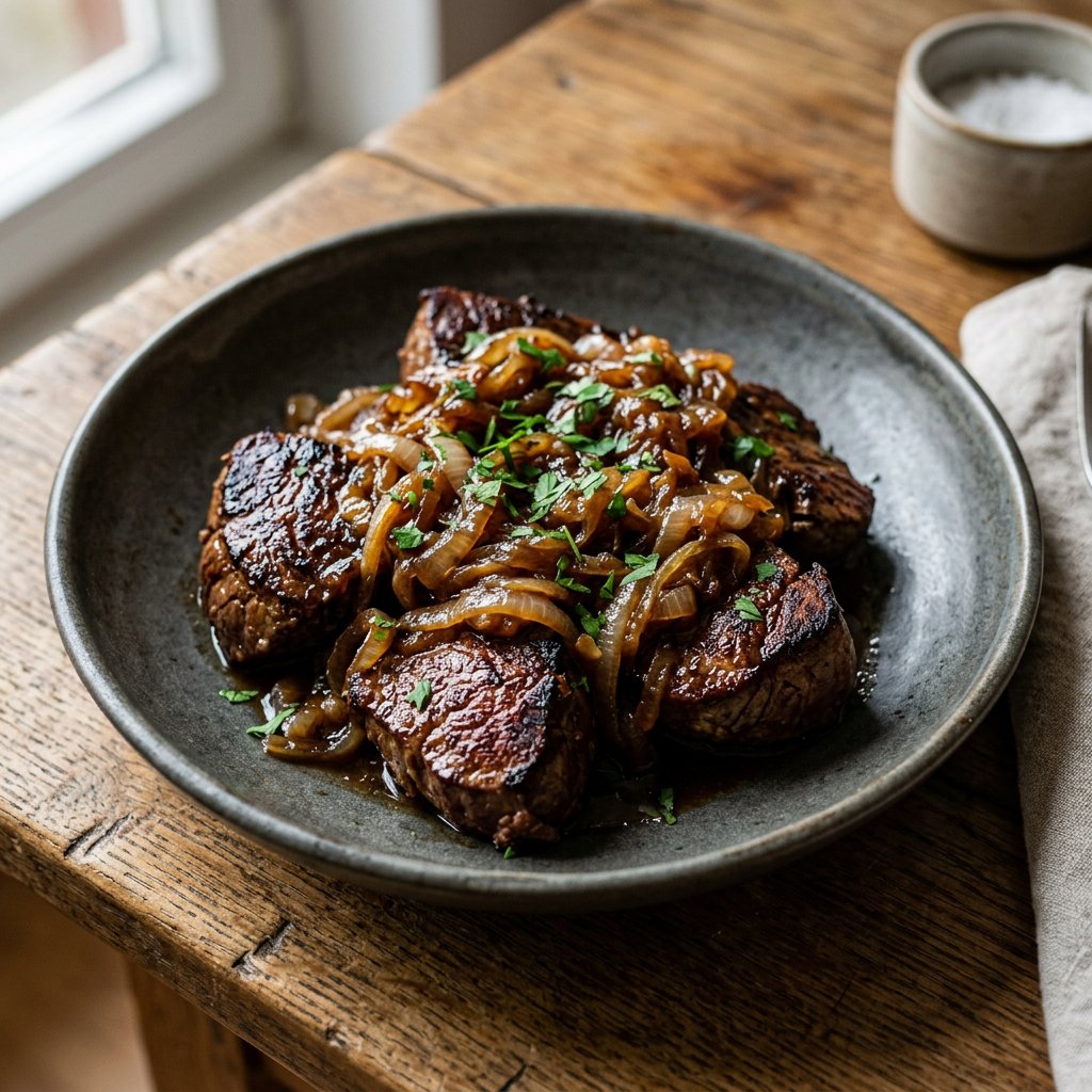 Rinderfilet mit Zwiebeln karamellisiert