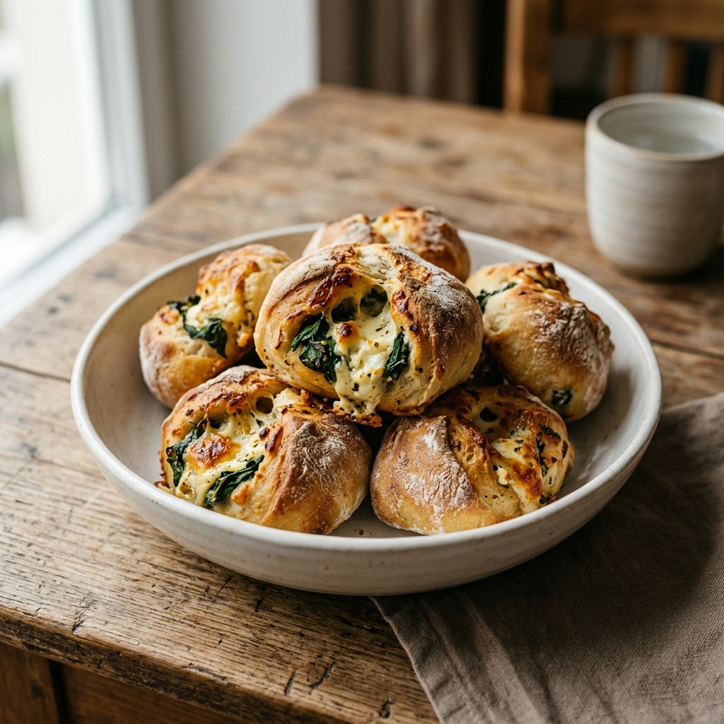 Gefüllte Pizzabrötchen mit Schafskäse, Spinat