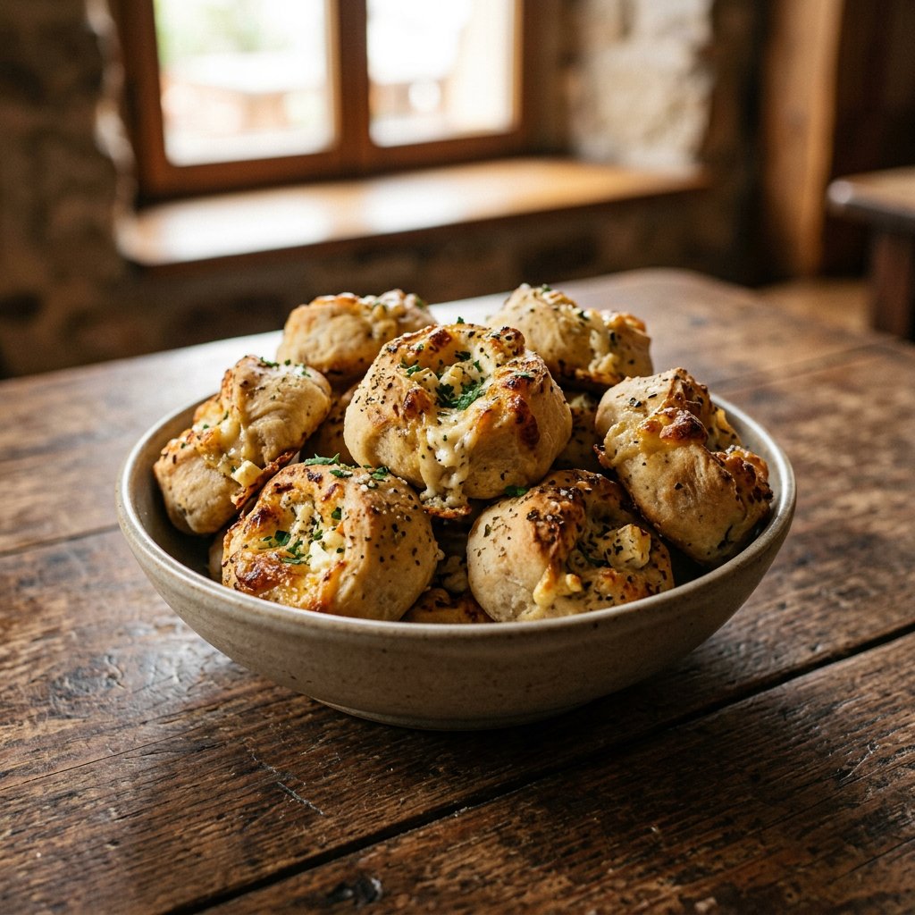 Gefüllte Pizzabrötchen mit Schafskäse und Knoblauch