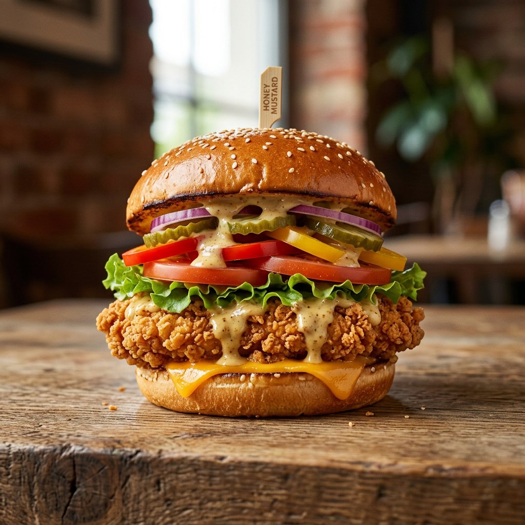 Honey Mustard Crispy Chicken Burger 🍯🐔