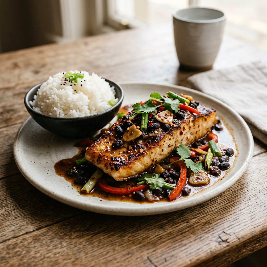 Gebackener Fisch mit schwarzen Bohnen