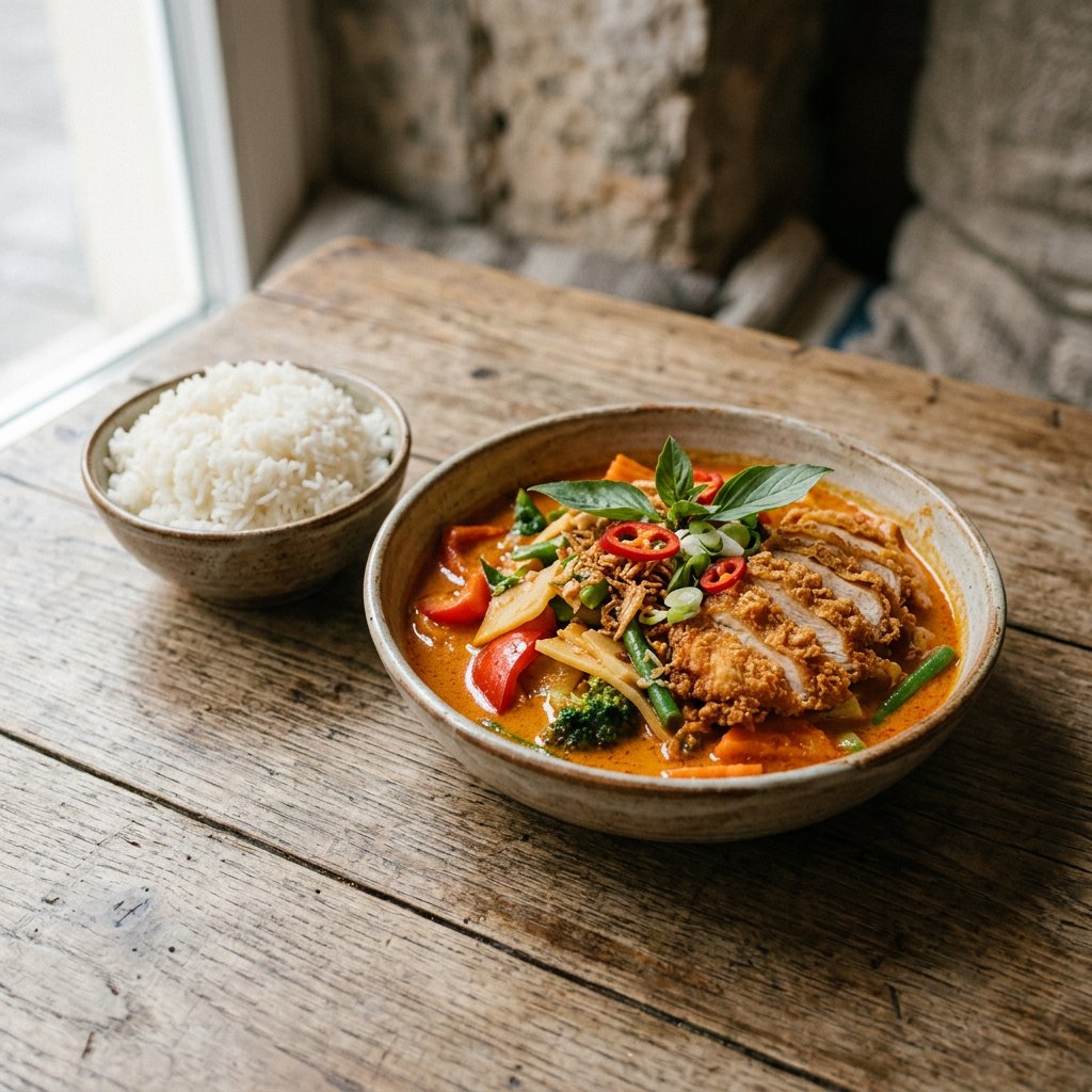 Rotes Kokoscurry mit Reis