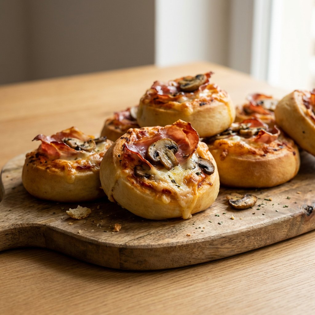 Pizzabrötchen mit Prosciutto, Champignons und Käse