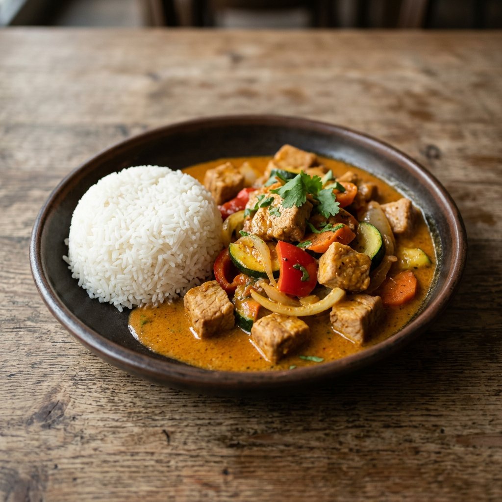 Schweinefleisch in Currysoße