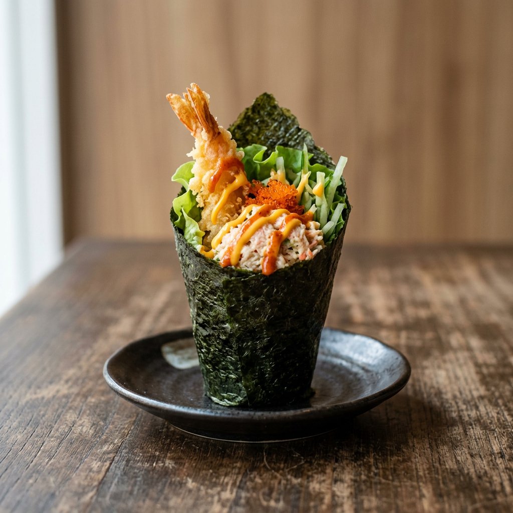 154.  Temaki Flor · 天妇罗虾蟹肉麒麟手卷