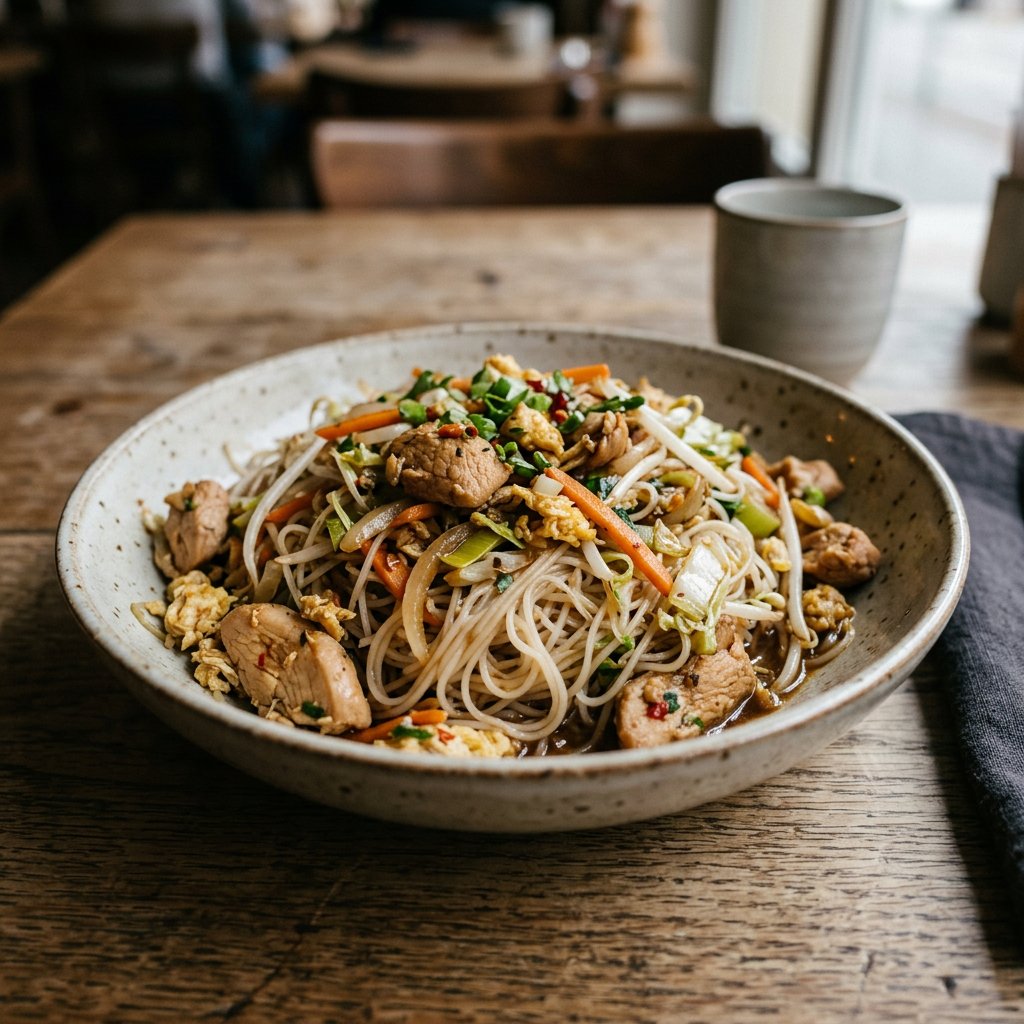 Gebratene Reisnudeln mit Hühnerfleisch