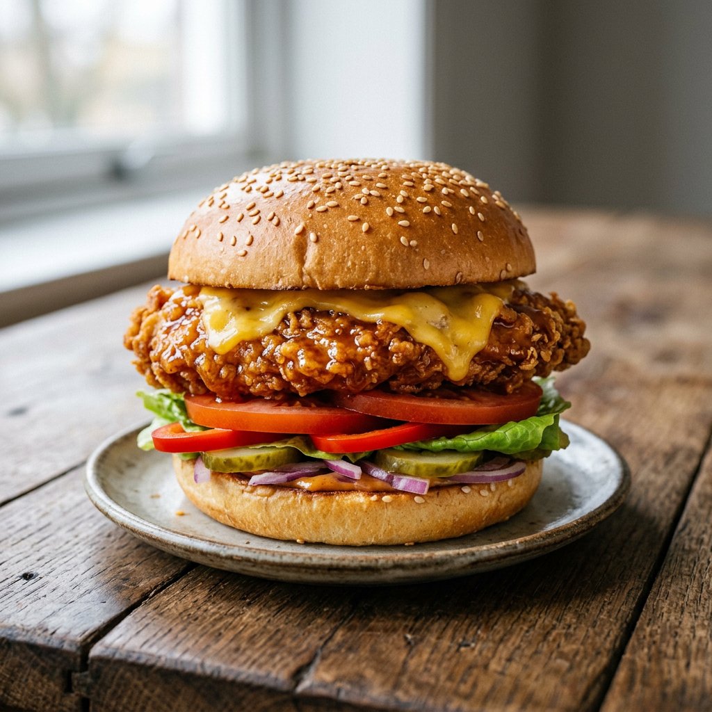 Smokey Honey Crispy Chicken Burger 🍯🔥