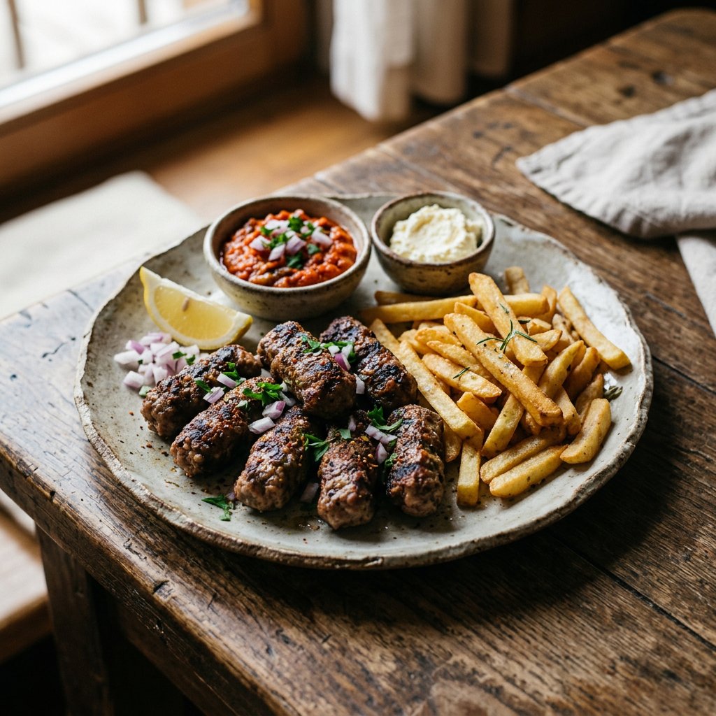 Cevapcici Teller mit Pommes frites