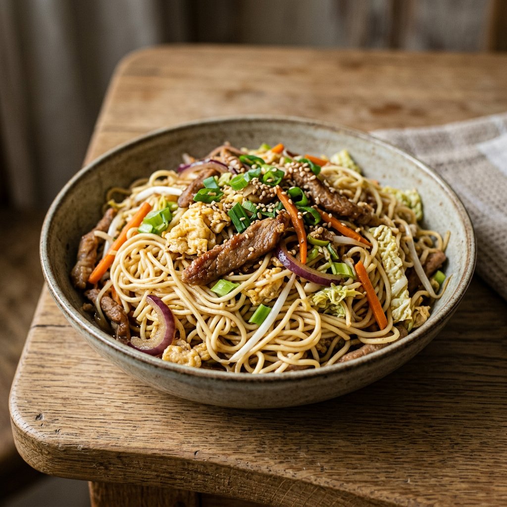 Gebratene Nudeln mit Schweinefleisch