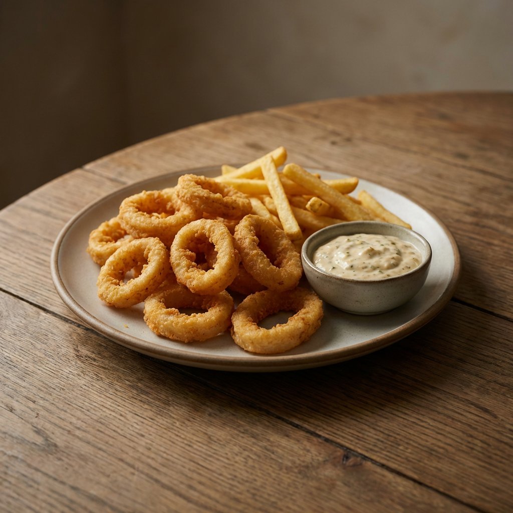 Calamari Ringe mit Pommes frites und Remoulade