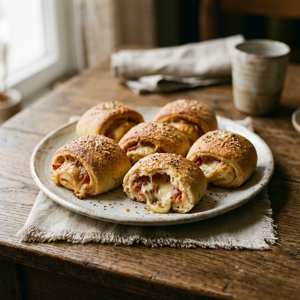 Gefüllte Pizzabrötchen mit Salami und Käse