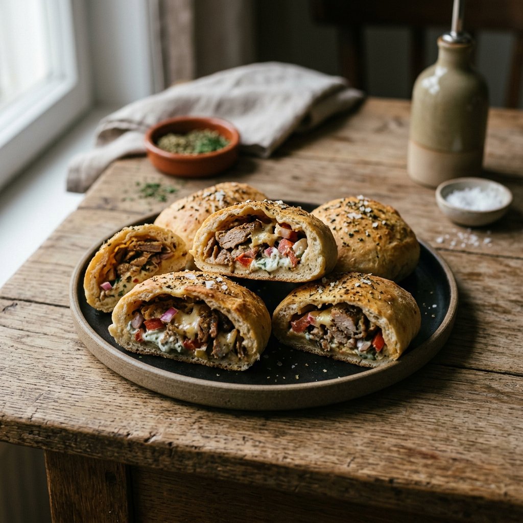 Gefüllte Pizzabrötchen mit Giros