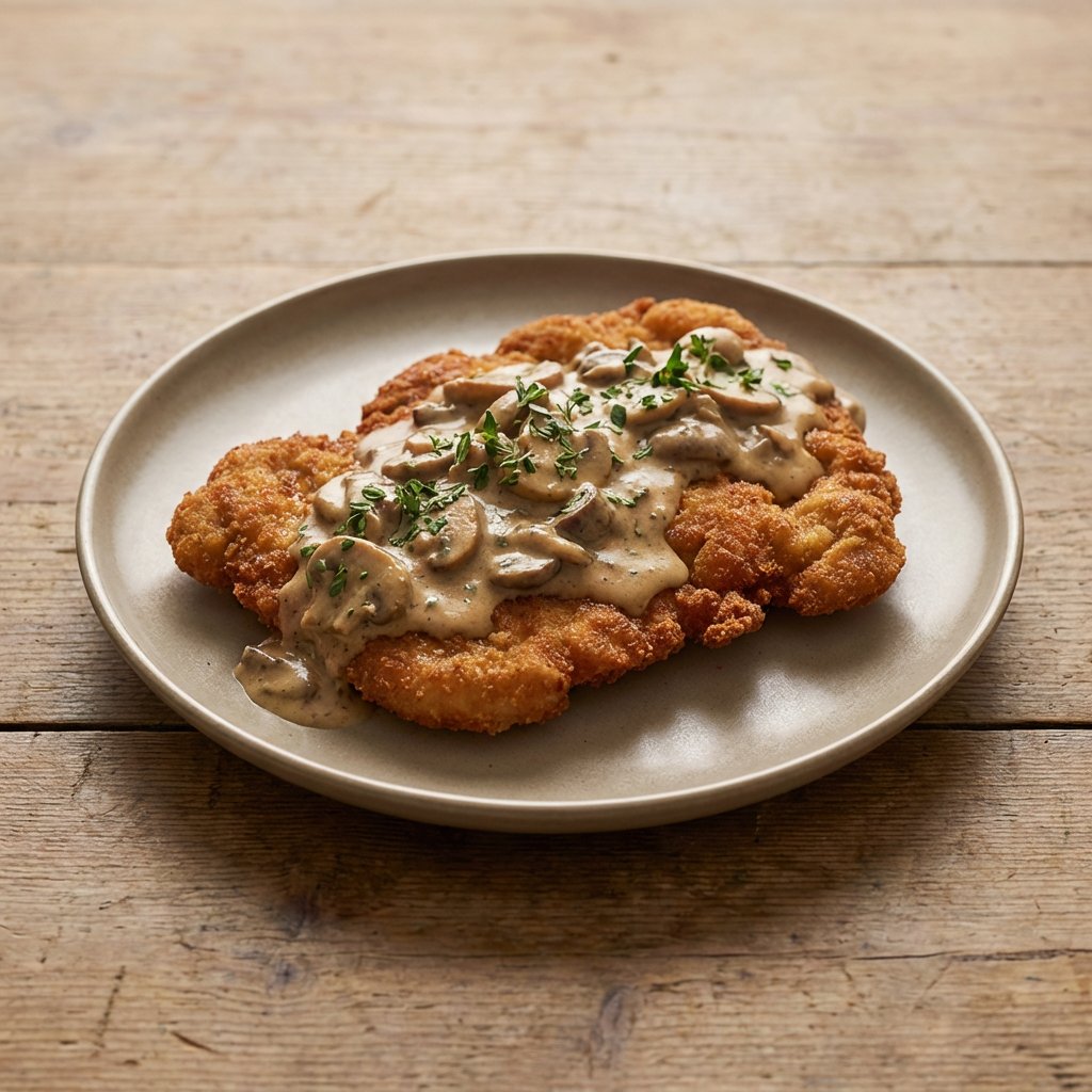 Jägerschnitzel (mit Sahnesauce & Pilzen)
