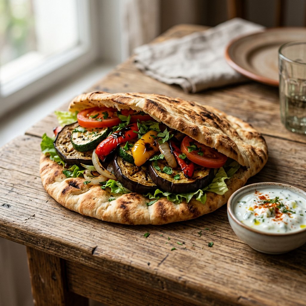 Gebratene Aubergine im Fladenbrot