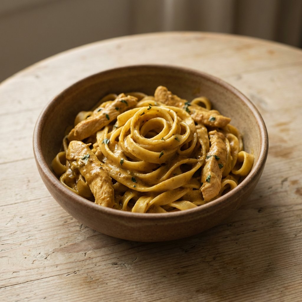 Pasta Pollo Sahnesauce und Curry