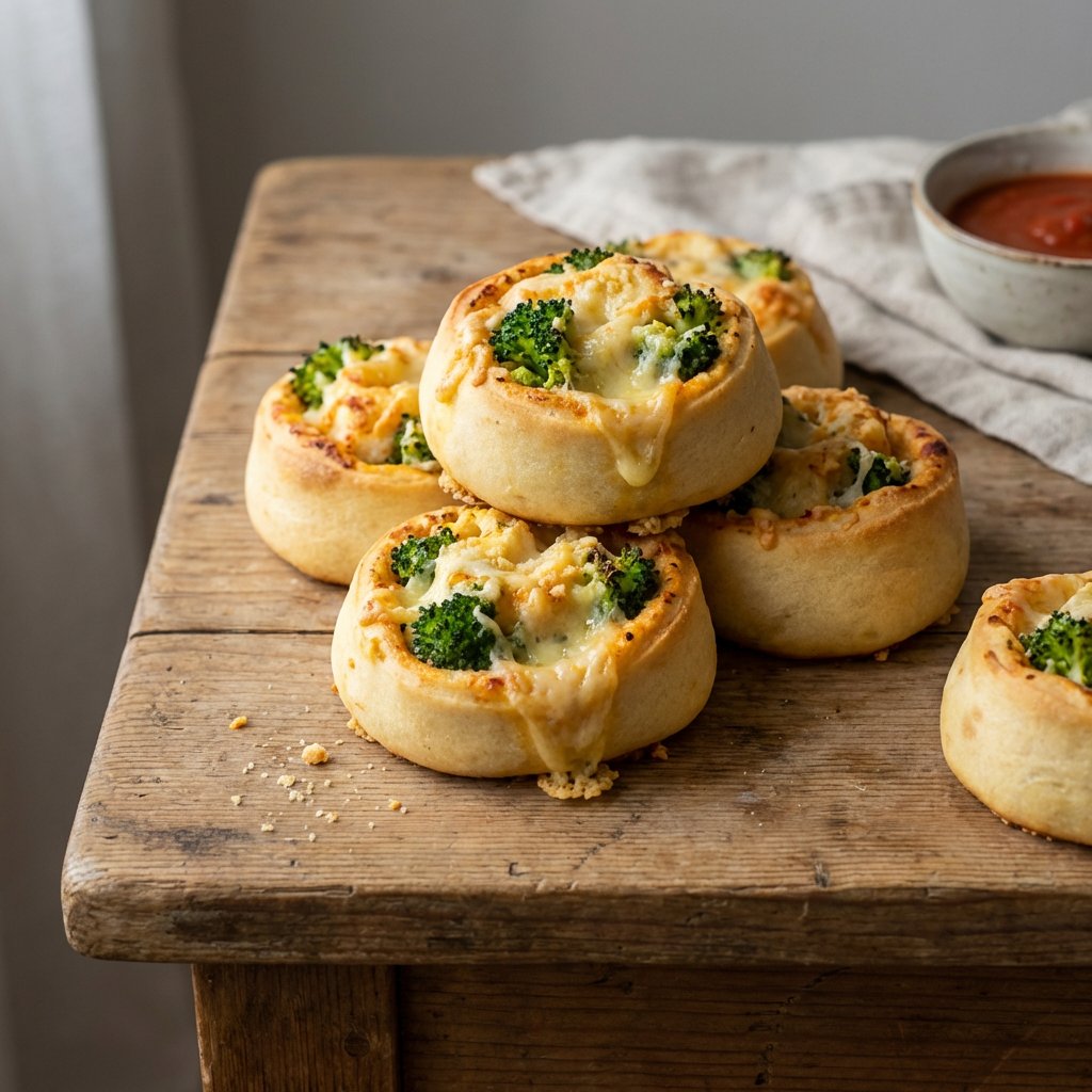 Gefüllte Pizzabrötchen mit Broccoli und Käse