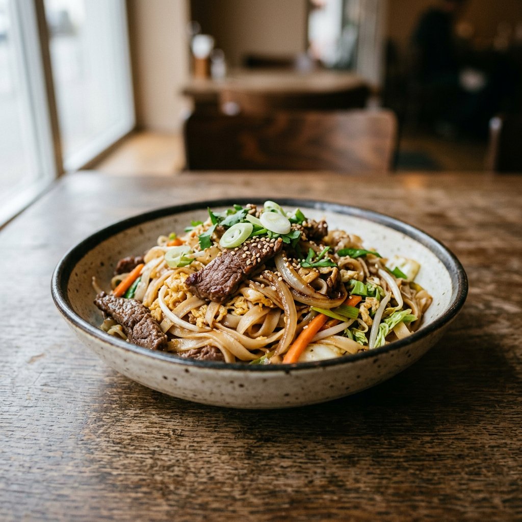 Gebratene Reisnudeln mit Rindfleisch