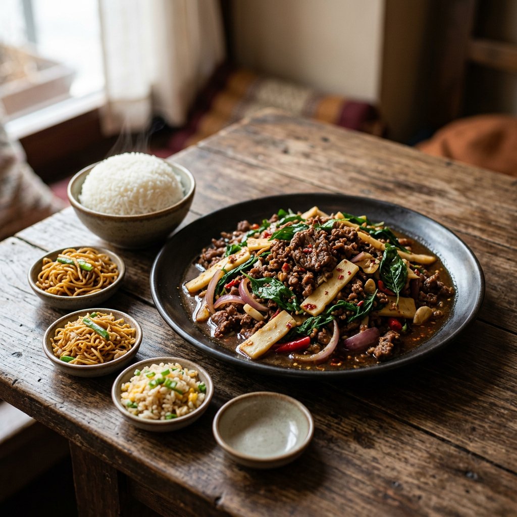 Phad Kraphao mit Rindfleisch