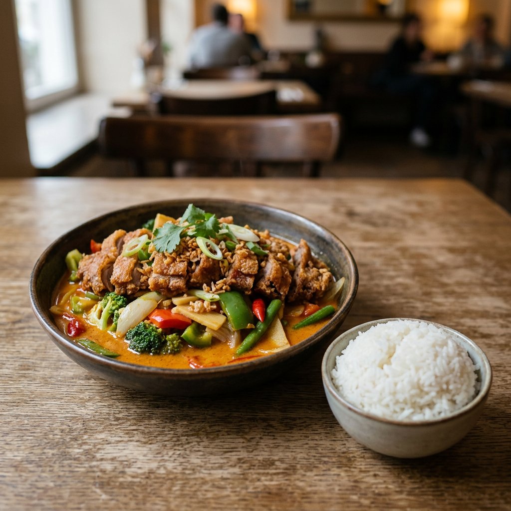 Knusprige Ente in Currysoße