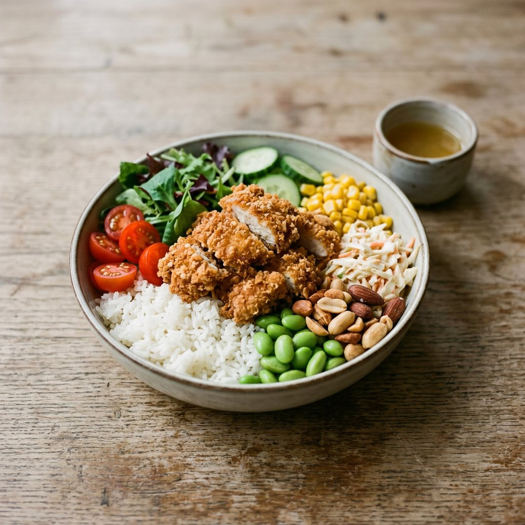 Reisbowl mit knusprigem Hähnchen
