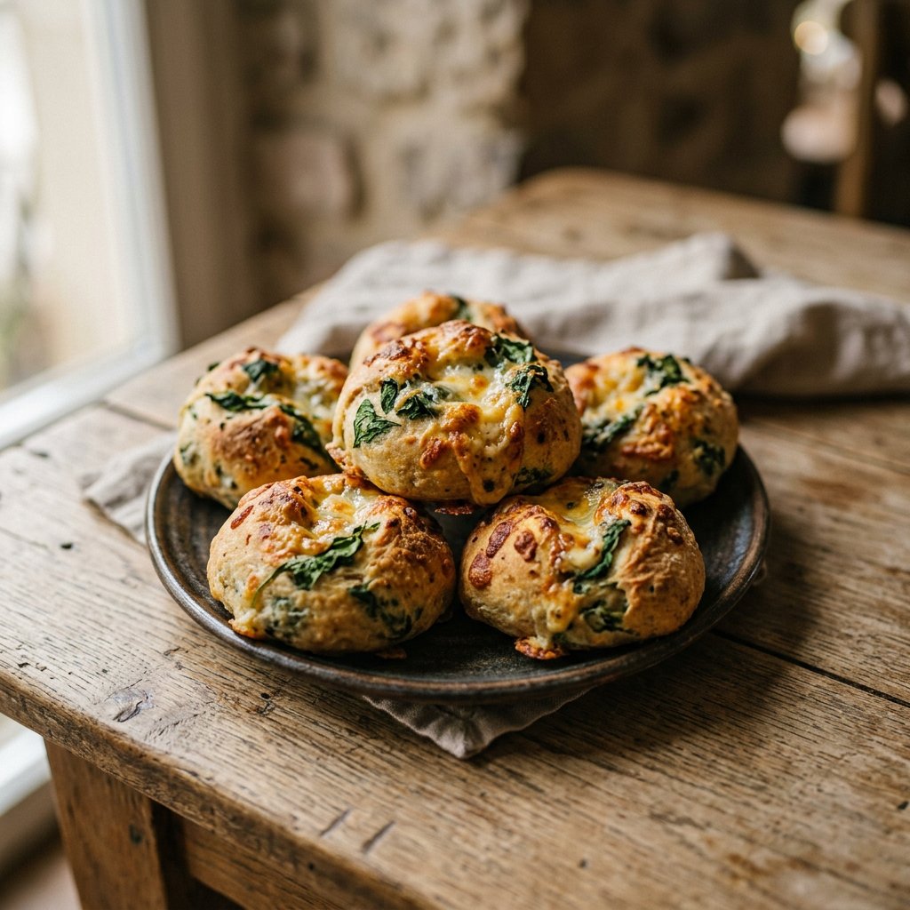 Pizzabrötchen mit Käse, Spinat