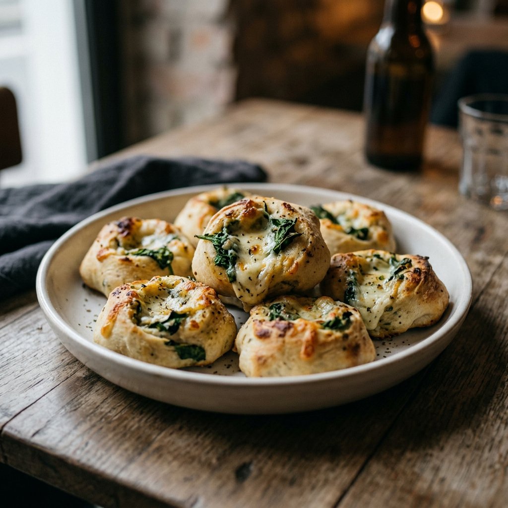 Pizzabrötchen mit Käse und Spinat