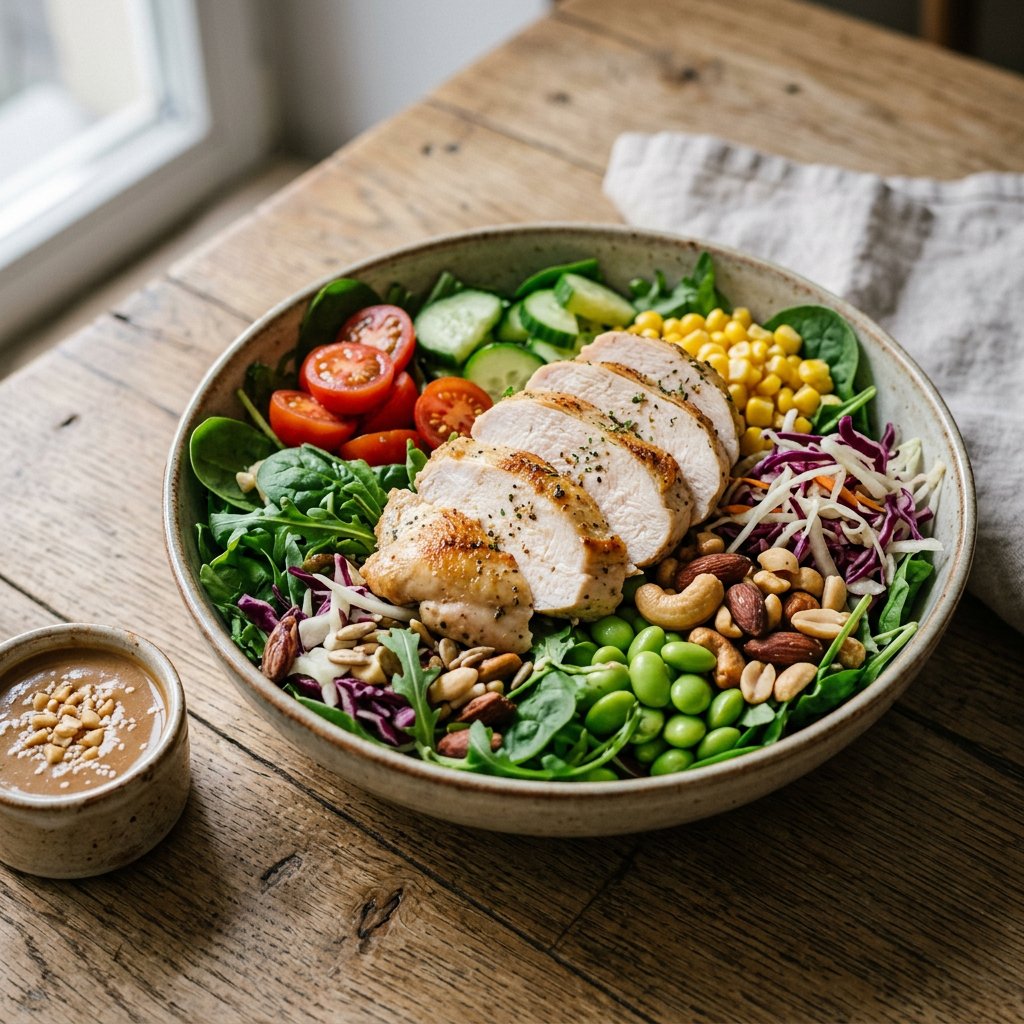 Salat mit gebratenem Hähnchen