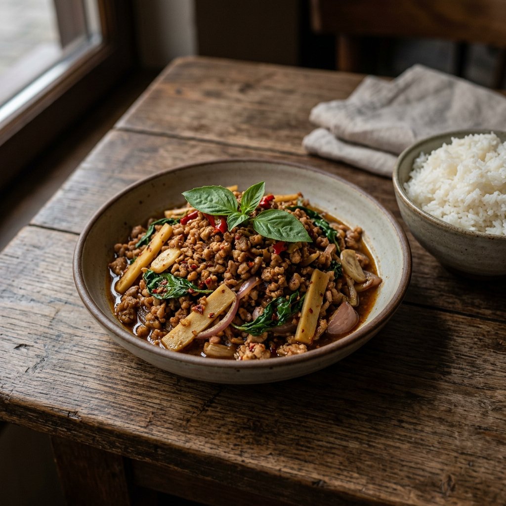 Phad Kraphao mit Schweinefleisch