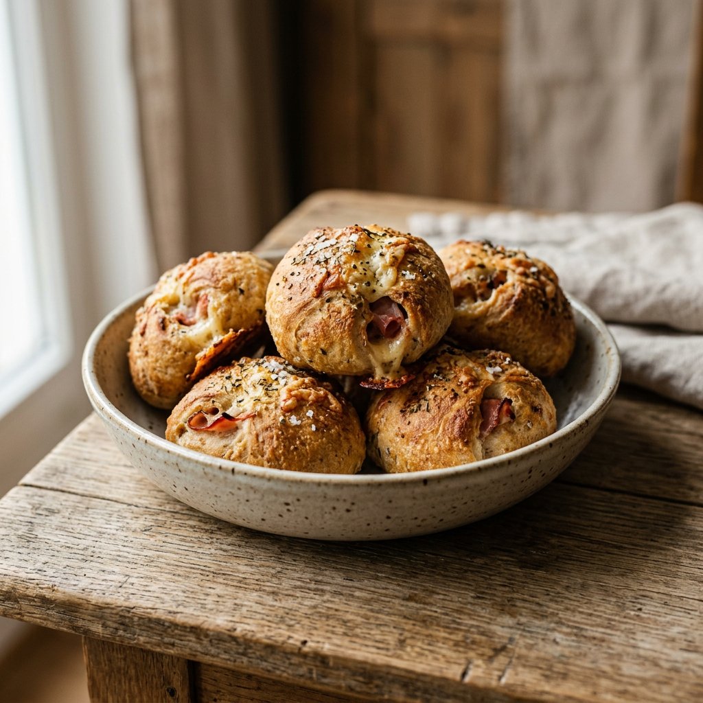 Gefüllte Pizzabrötchen mit Schinken
