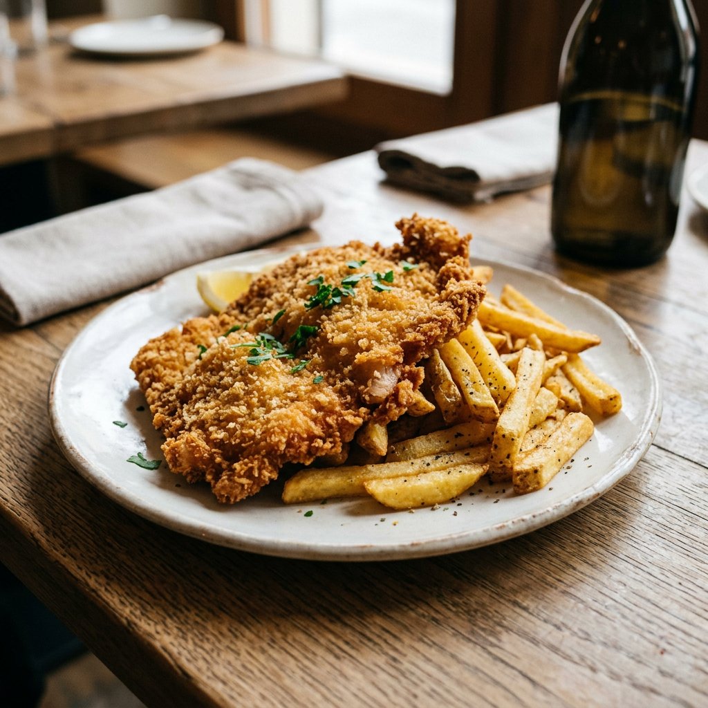 Cotoletta di pollo e patatine