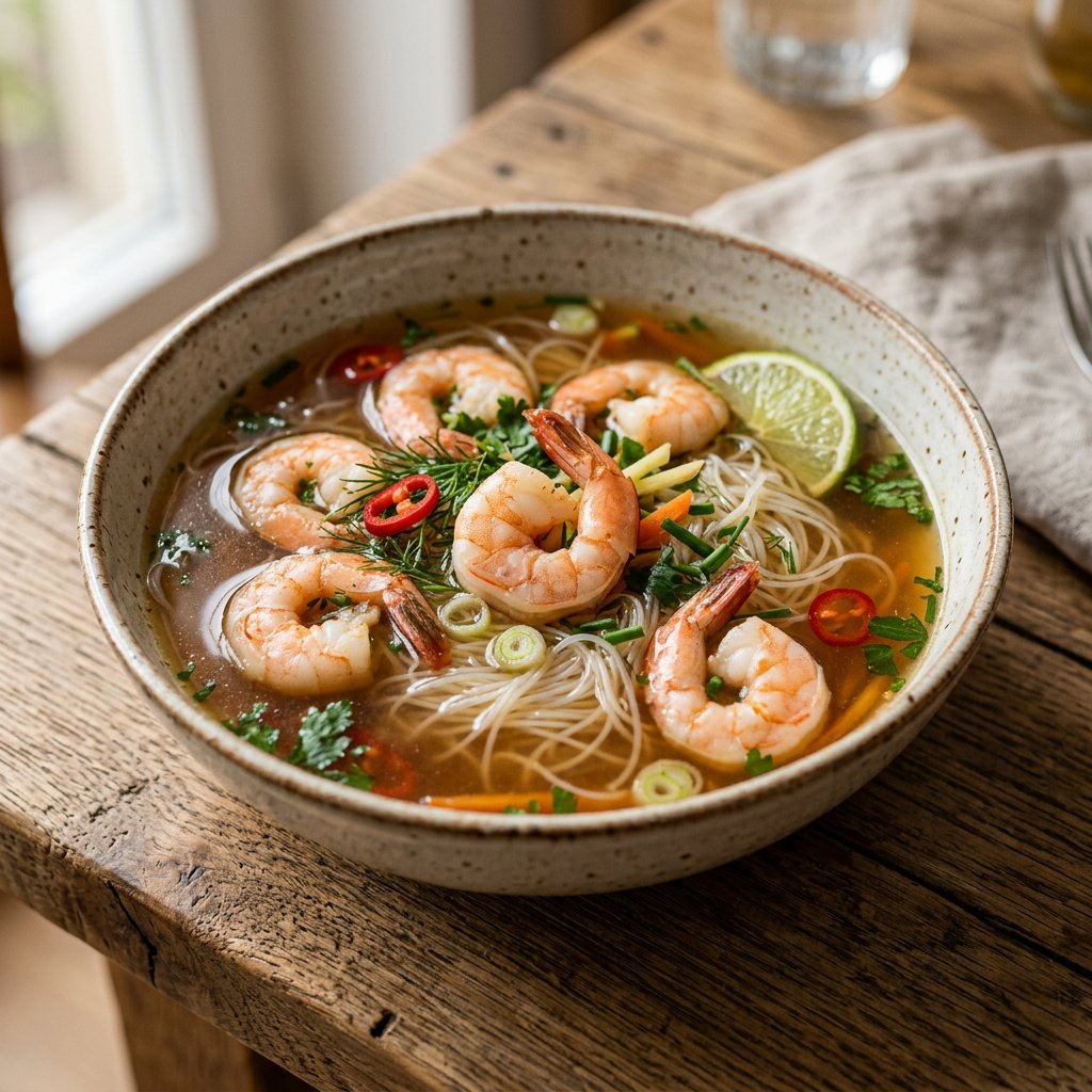 Nudelsuppe mit Garnelen