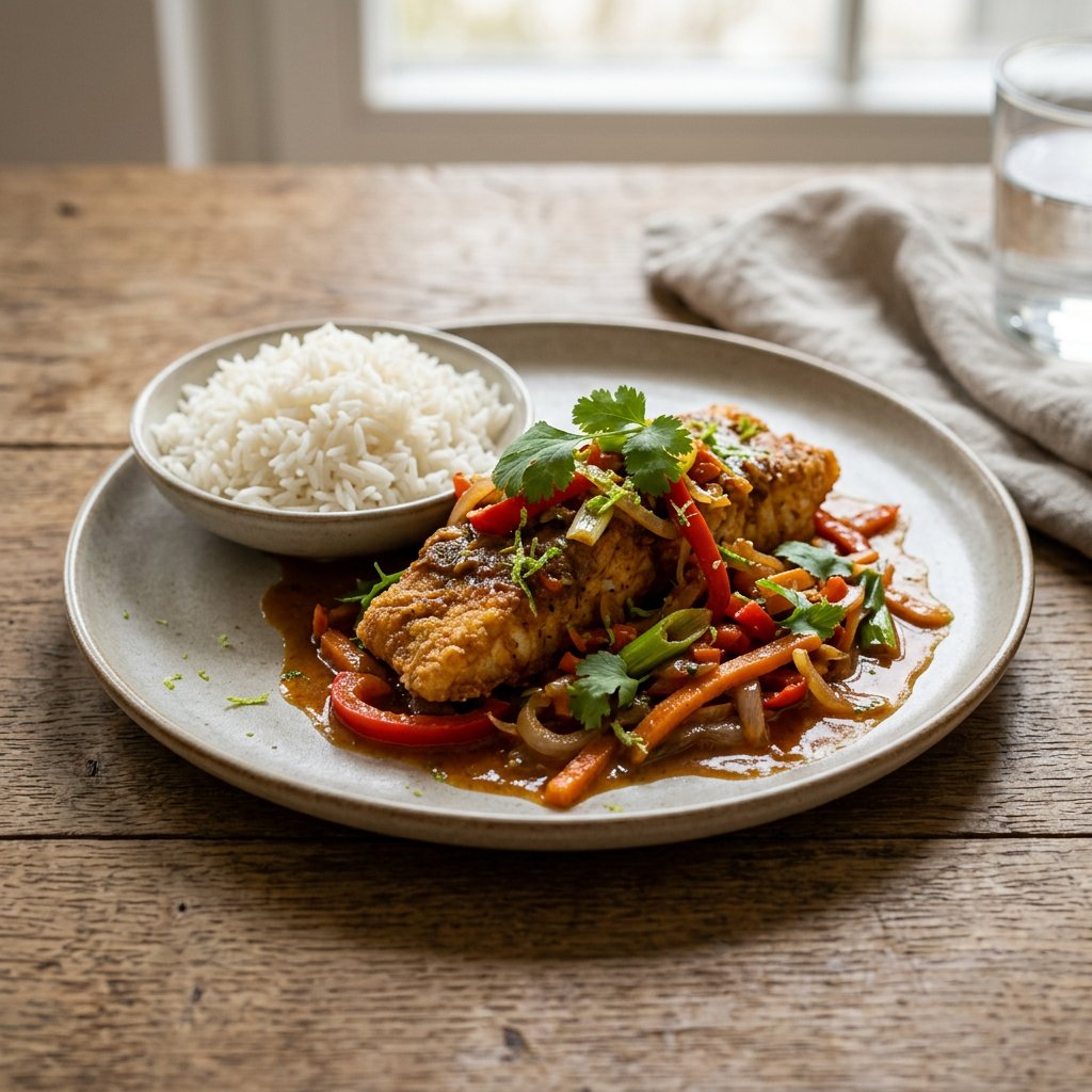 Gebackener Fisch mit Reis