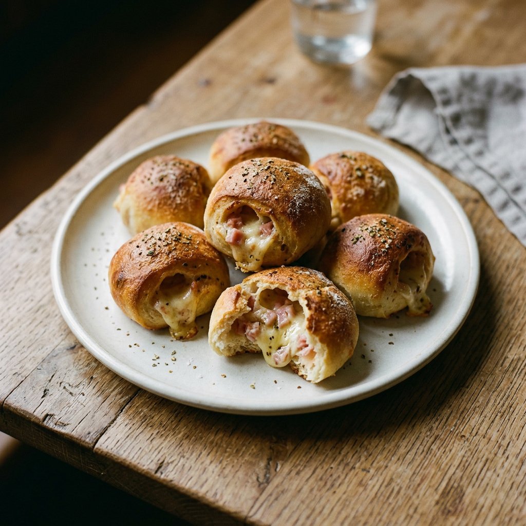 Gefüllte Pizzabrötchen mit Formfleisch-Vorderschinken und Käse