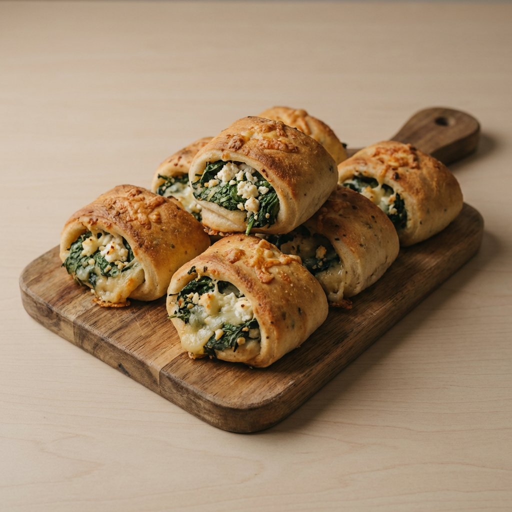 Pizzabrötchen mit Spinat, Hirtenkäse, Knoblauch und Käse