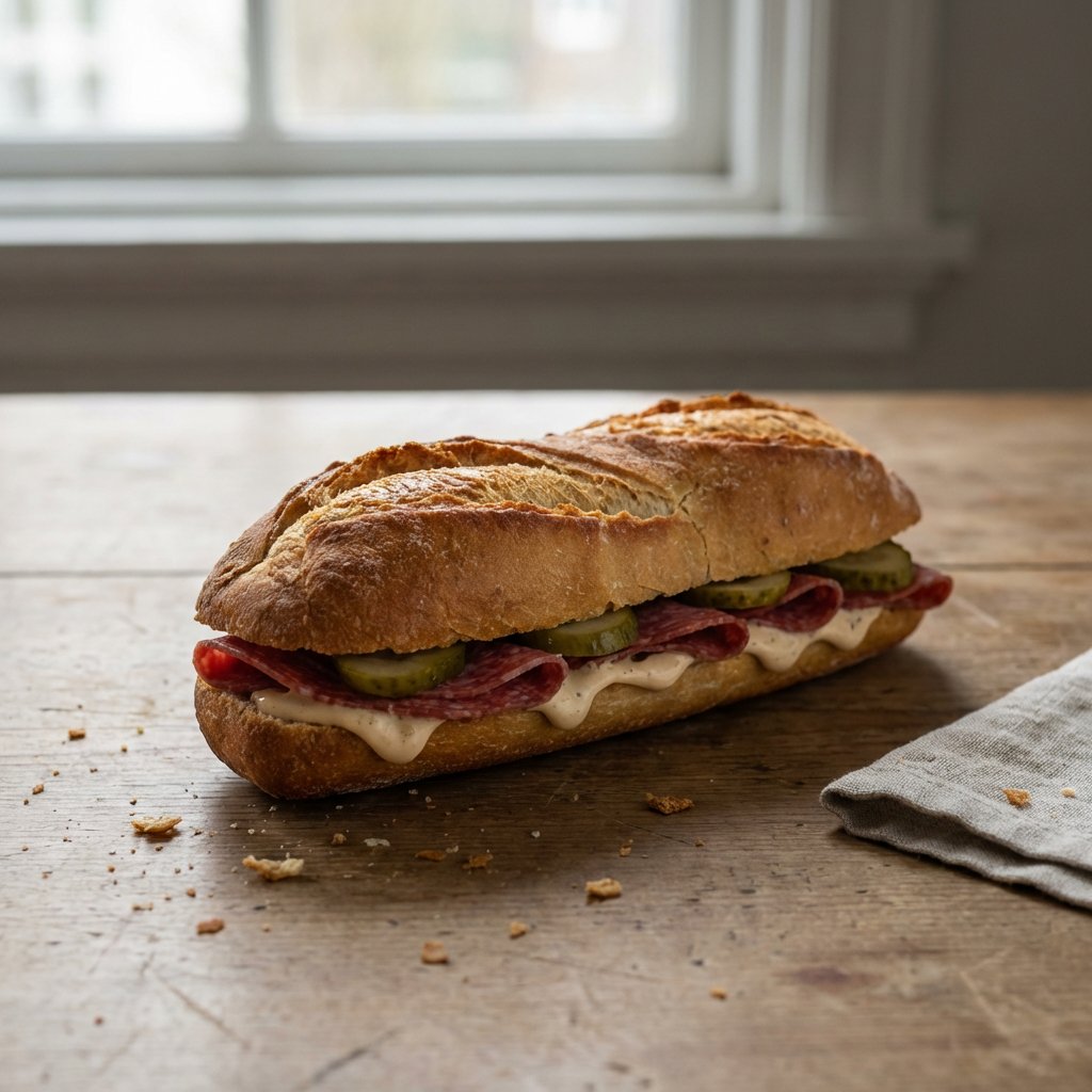 Baguette mit Salami und Gewürzgurken