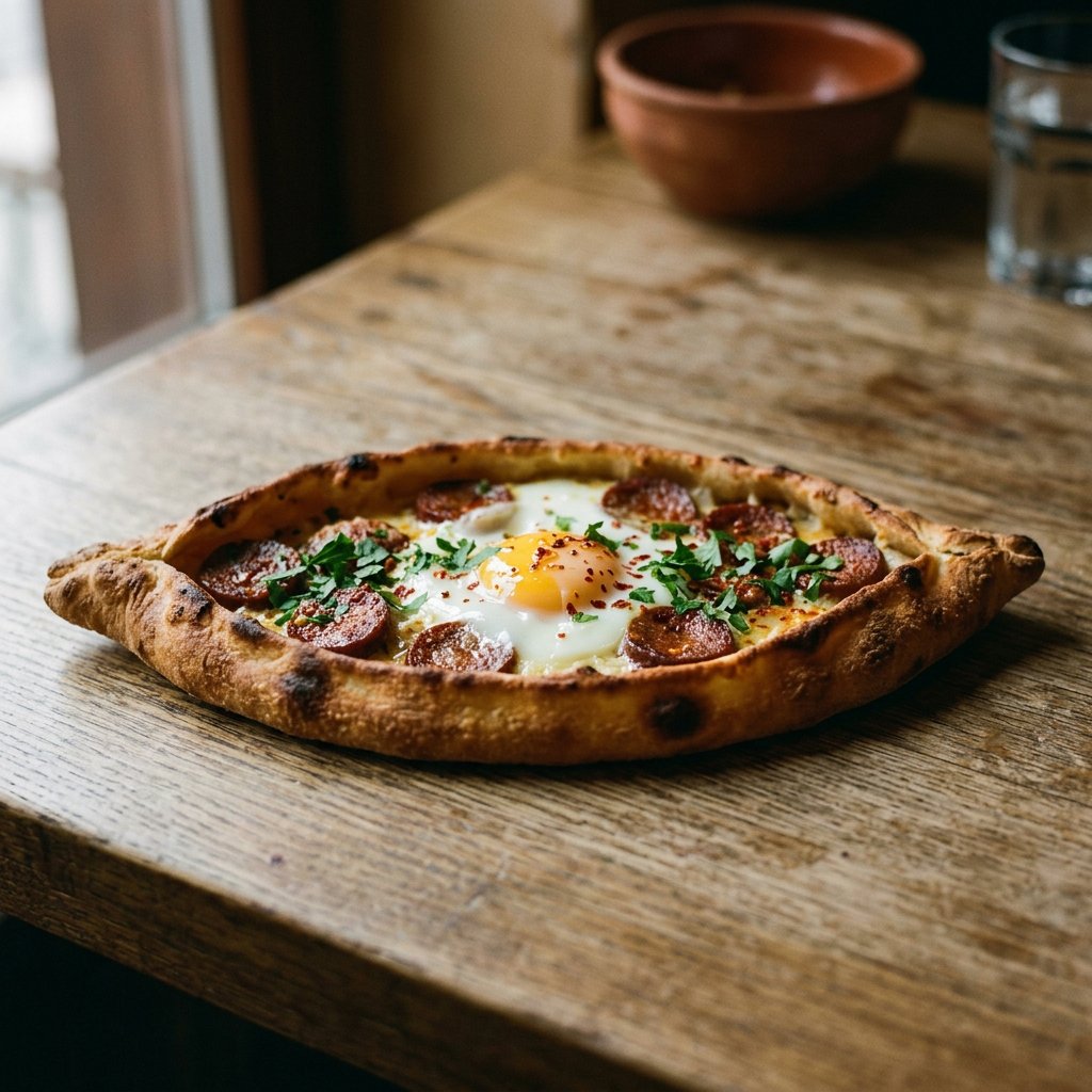 Pide mit Sucuk und Ei