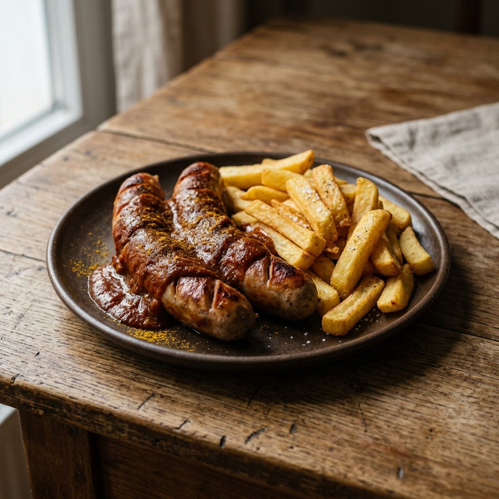 Doppelte Currywurst mit Pommes