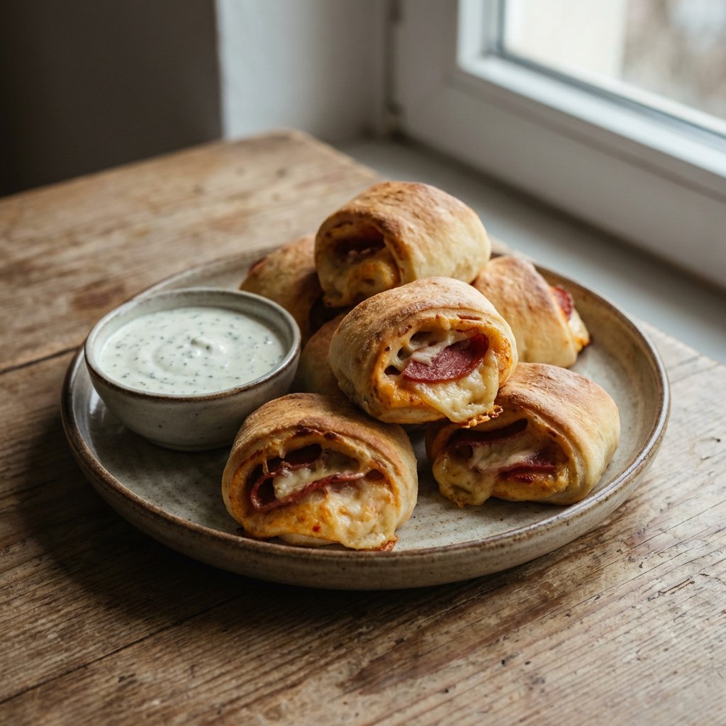Pizzabrötchen gefüllt mit Salami