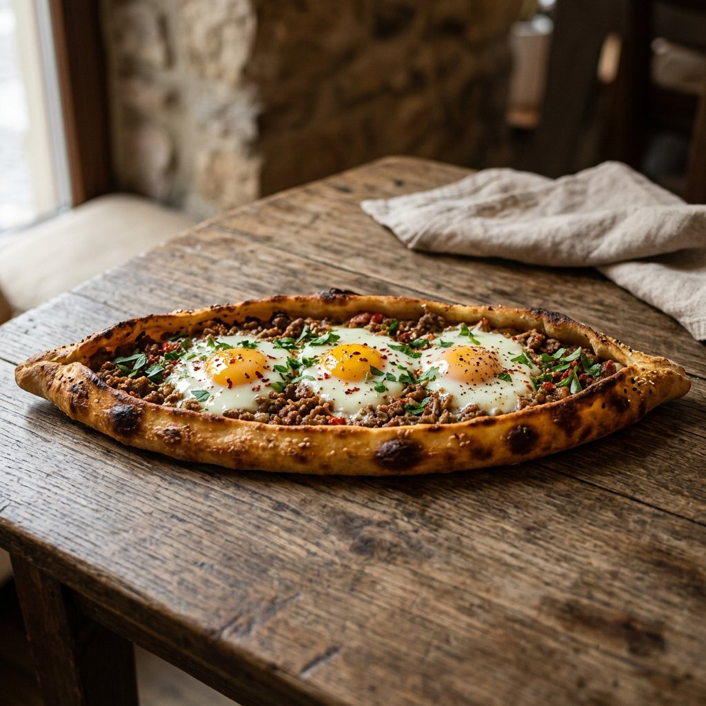 Pide mit Hackfleisch und Ei