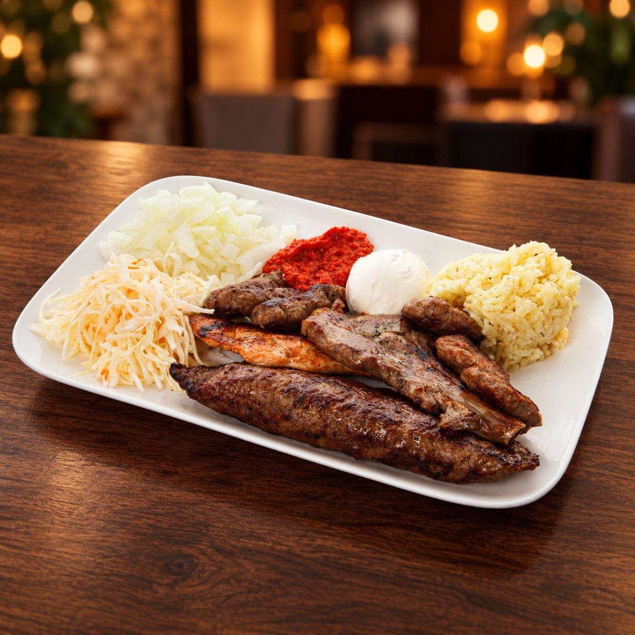 Grillteller Korabi-Gefüllte Plescavica mit Käse