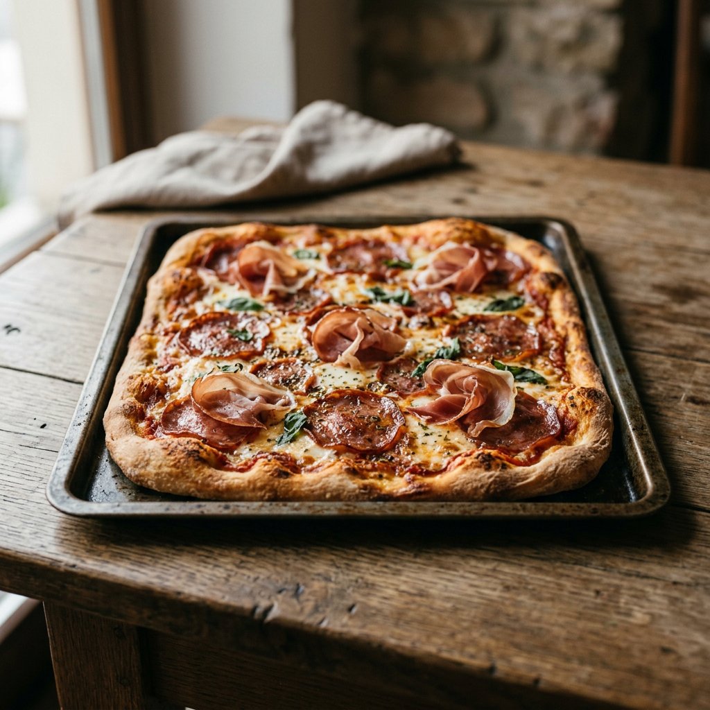 Pizza Blech Prosciutto, Salami