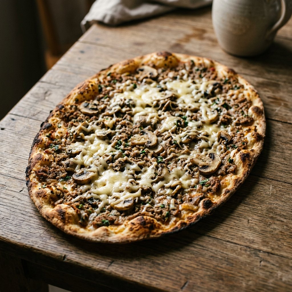 Kaşarlı Mantarlı Lahmacun (Acısız)