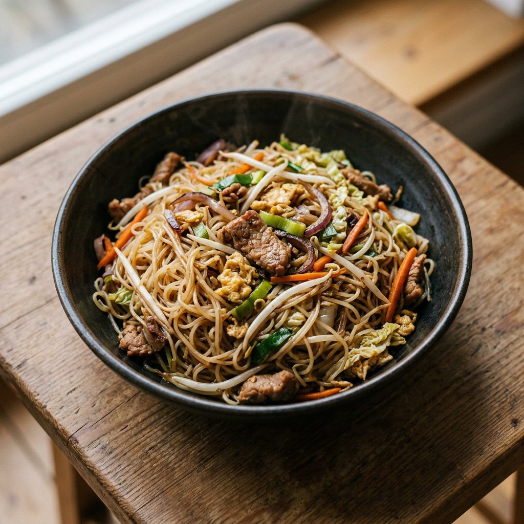 Gebratene Reisnudeln mit Schweinefleisch