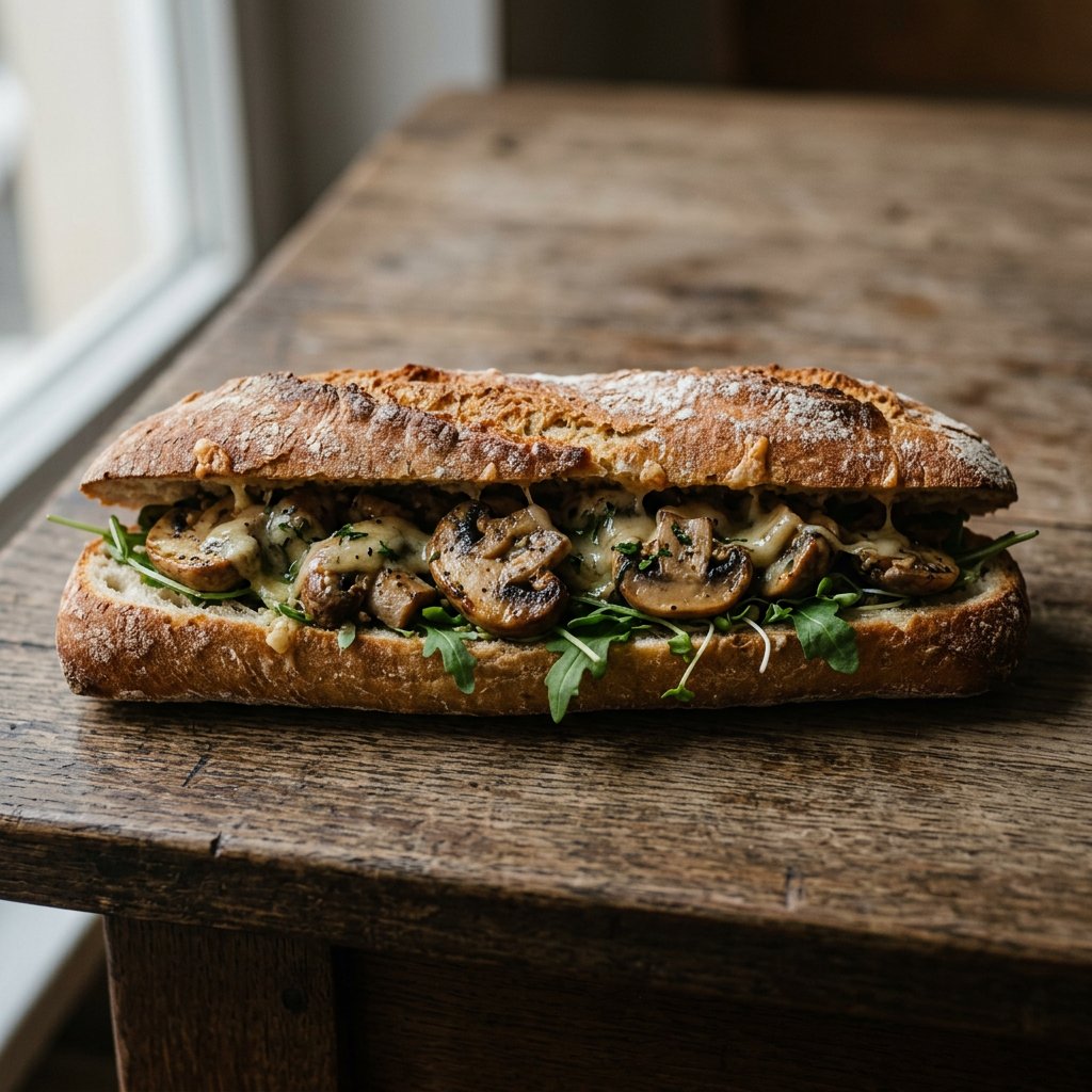 Baguette mit frischen Champignons