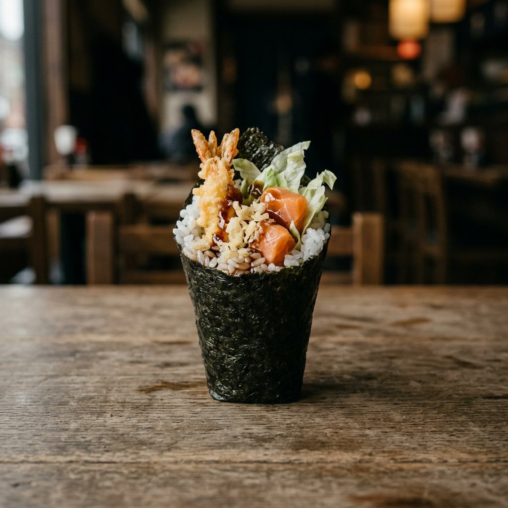 155.  Temaki Queen · 天妇罗虾三文鱼手卷