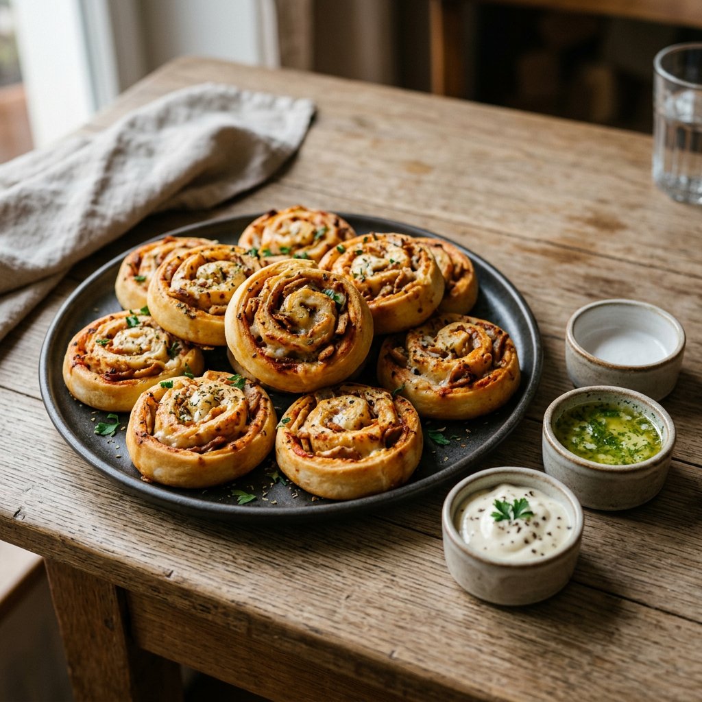 Pizzaschnecken mit Hähnchen-Drehspießfleisch nach Wahl
