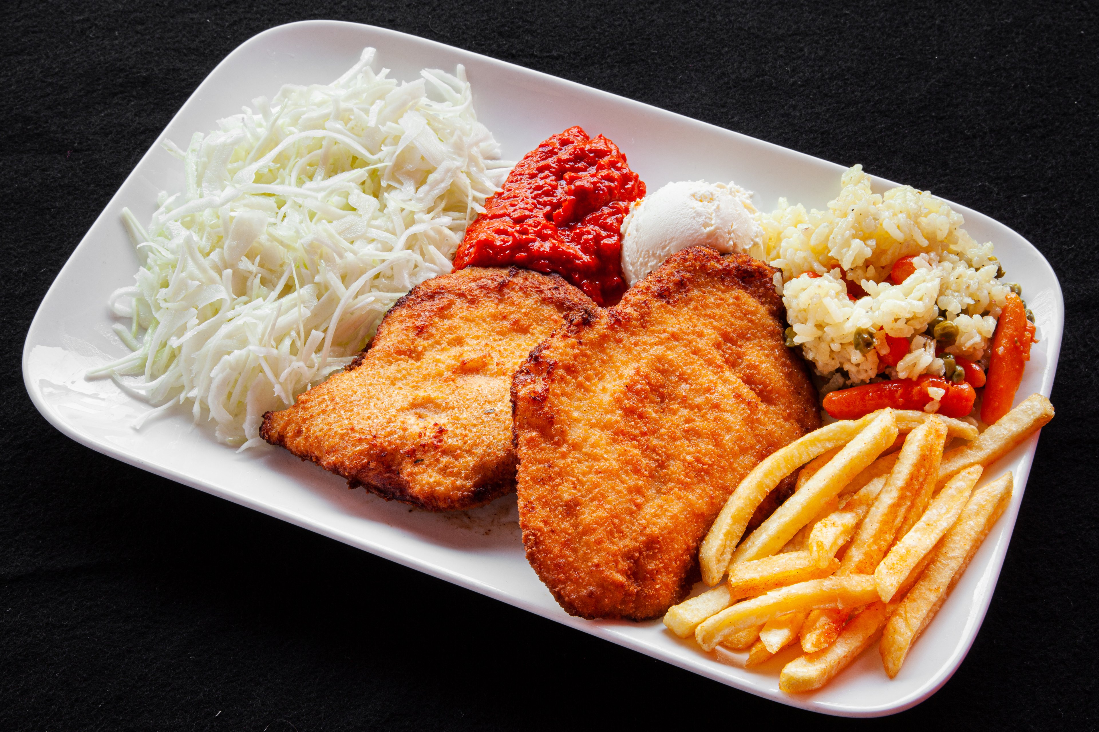Hähnchenschnitzel-Teller