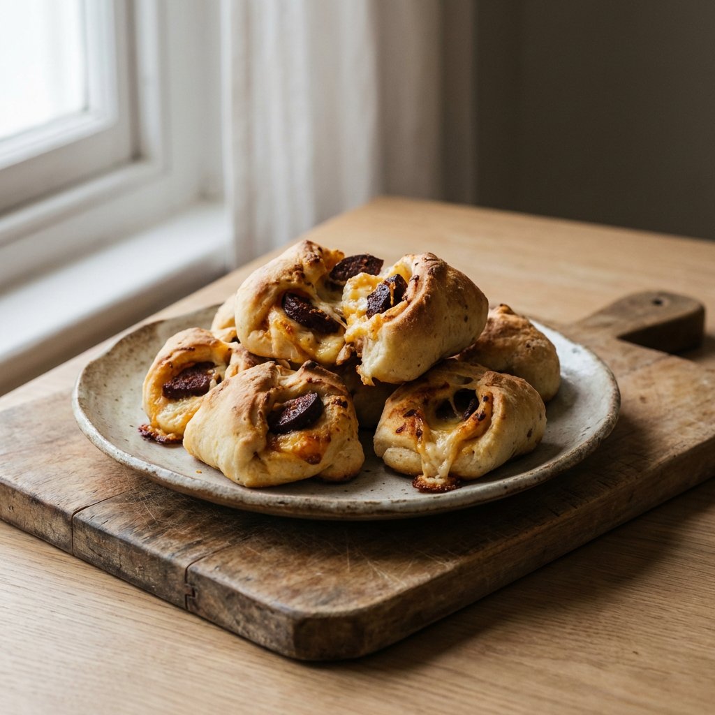 Gefüllte Pizzabrötchen mit Sucuk und Käse